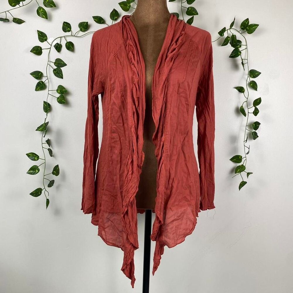 Tiny Anthropologie Boho embroidered ruffle front cardigan cloud burnt orange
